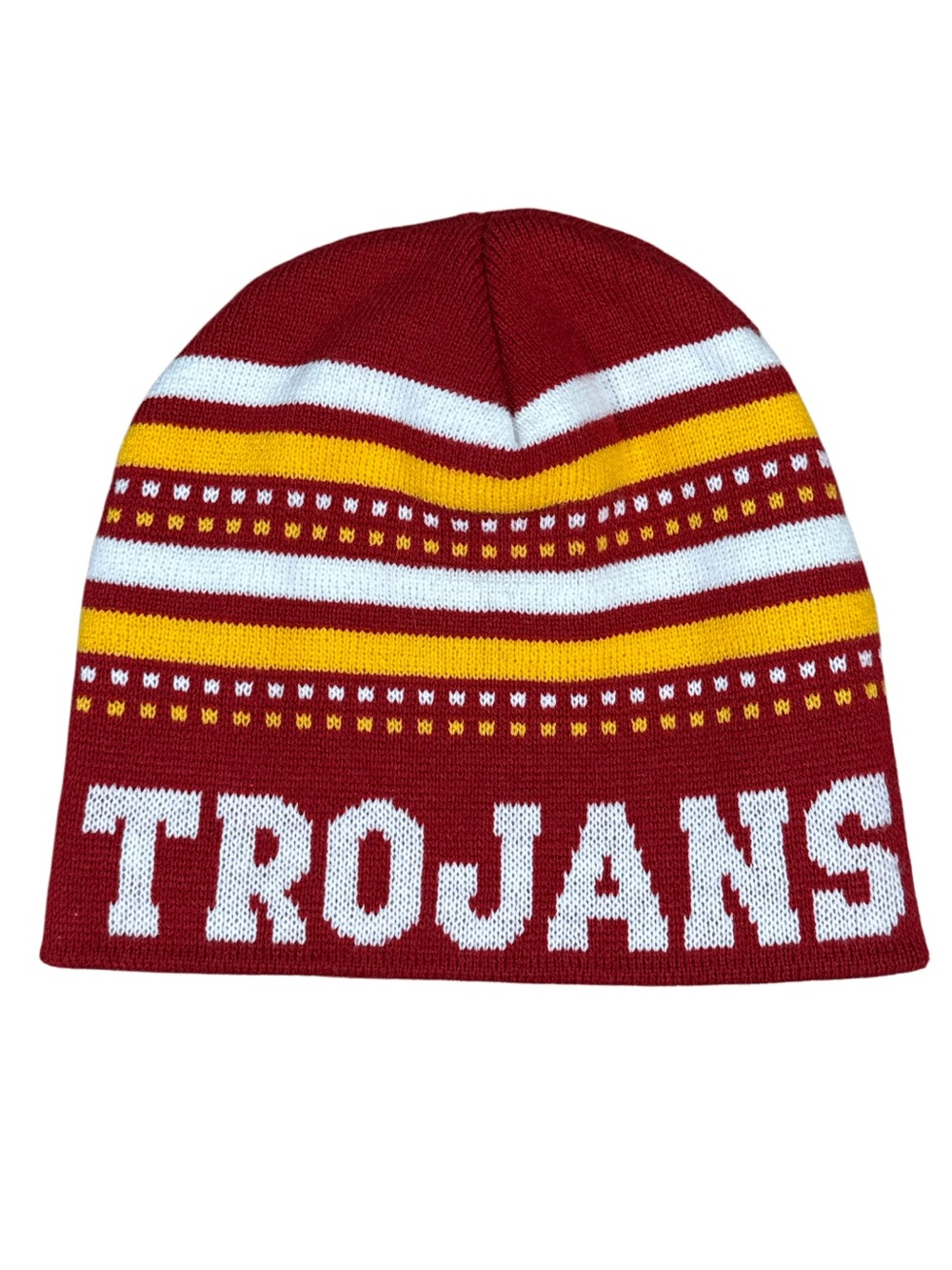 Captivating Trojans Maroon Striped Knit Beanie Hat USC / School Spirit One Size